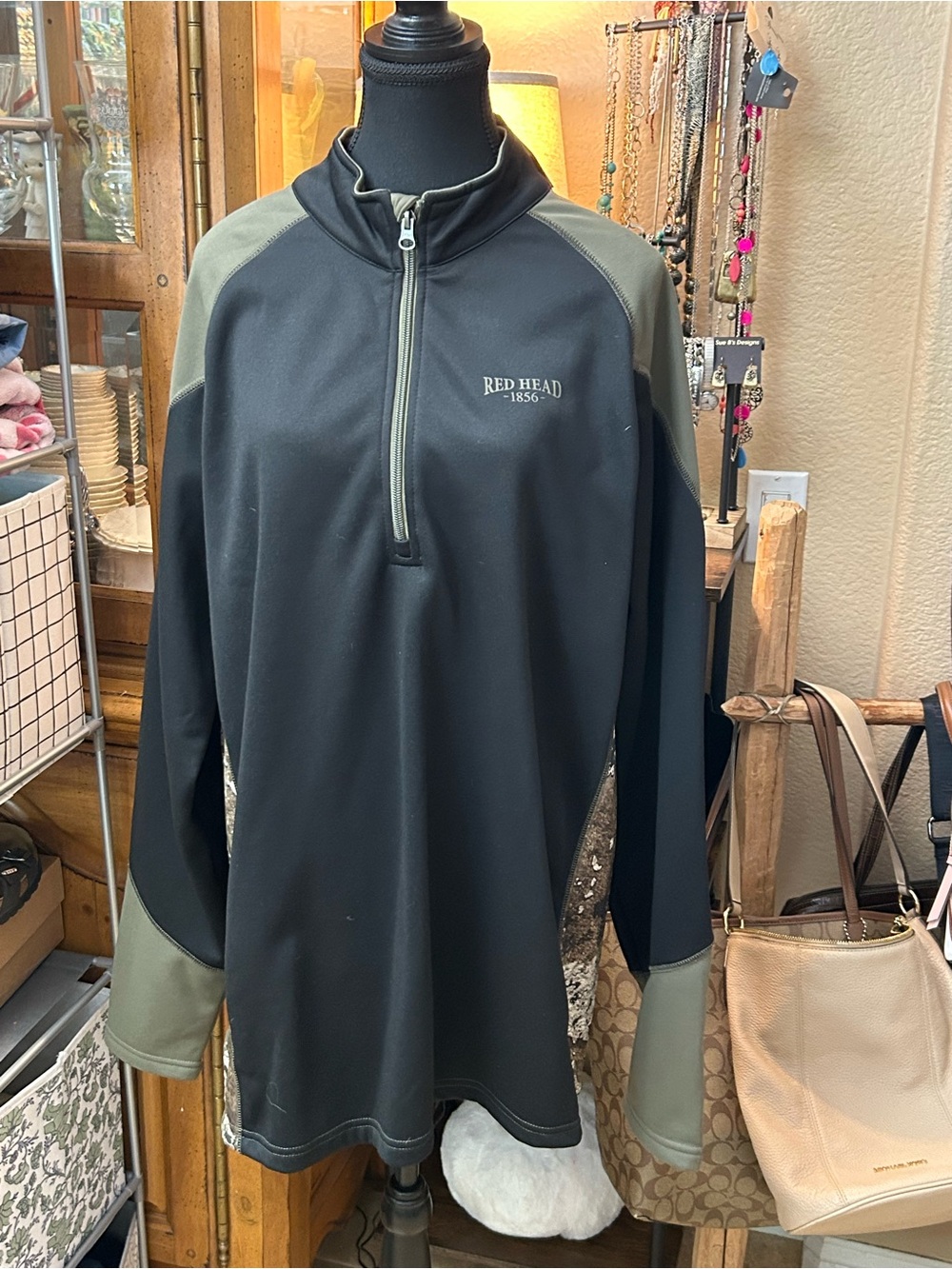 RedHead Black and Olive 1/4 Zip Performance Pullover
